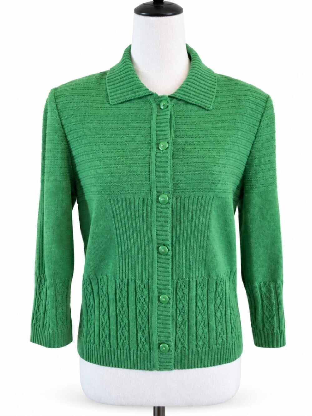 St John Sport Kelly Green Wool Blend Collared Cardigan Sweater Size S